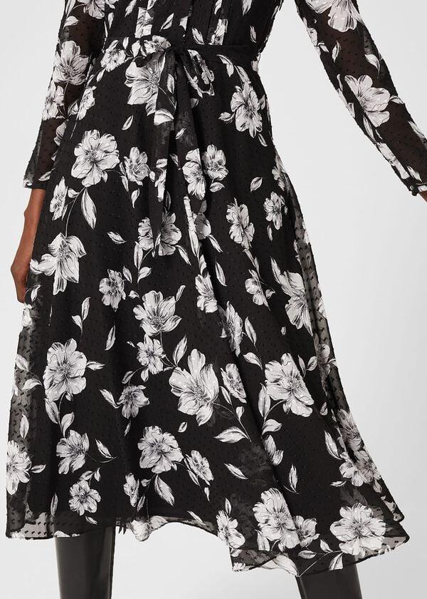 Hobbs Orla Floral Jacquard Midi Dress Black Ivory
