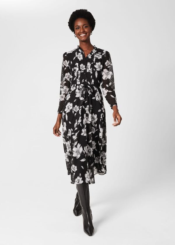 hobbs Orla Floral Jacquard Midi Dress Black Ivory
