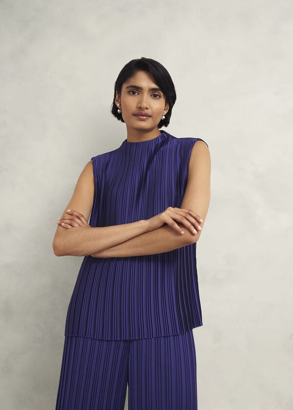 hobbs Orla Pleated Blouse Rich Blue
