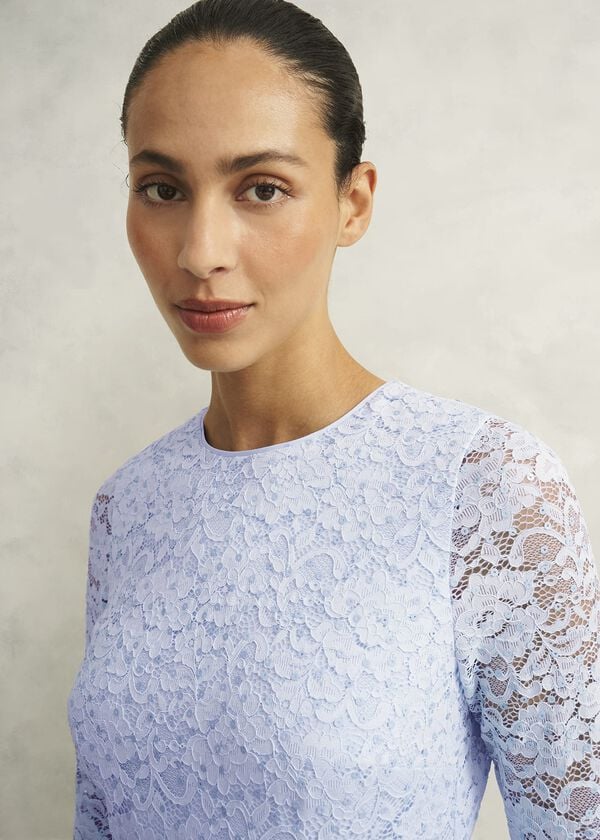 Hobbs Ottilie Lace Sequin Dress Pale Blue