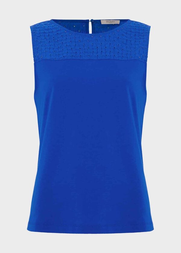 Hobbs Paige Cotton Broderie Top Atlantic Blue