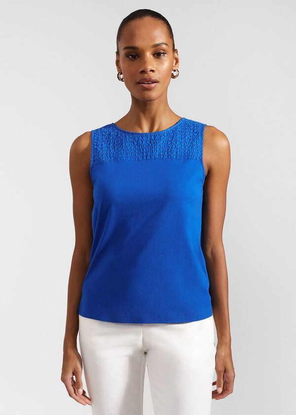 hobbs Paige Cotton Broderie Top Atlantic Blue