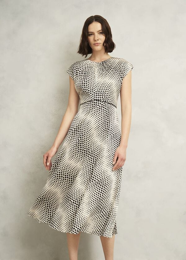 hobbs Paisley Spot Dress Cream Black