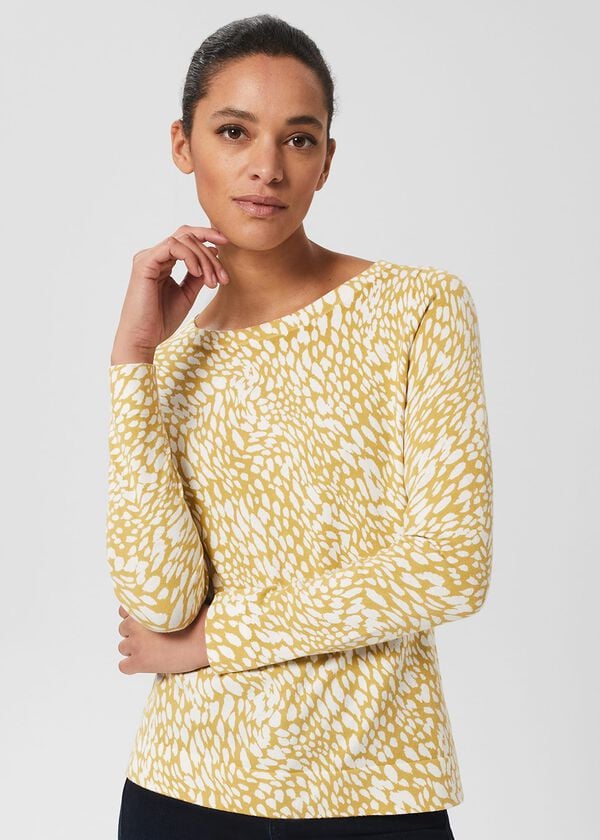 hobbs Pamela Cotton Printed Jumper Olive Ivory