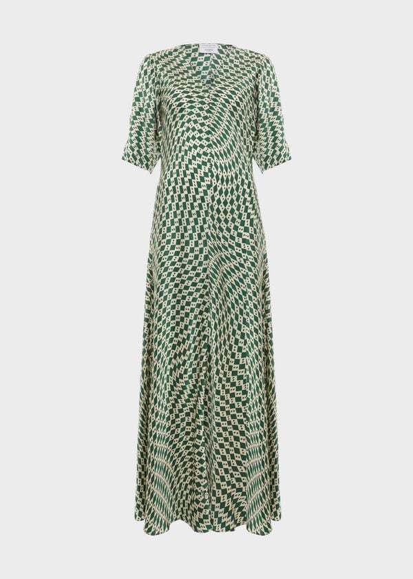 Hobbs Parcevall Silk Dress Green Cream