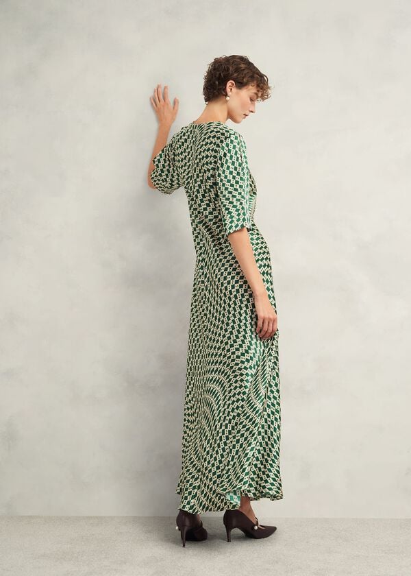 Hobbs Parcevall Silk Dress Green Cream
