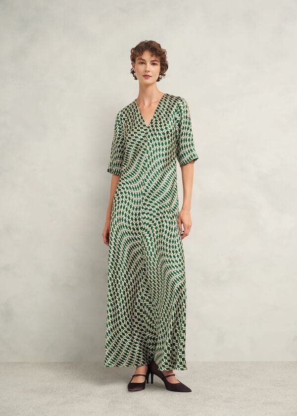 hobbs Parcevall Silk Dress Green Cream