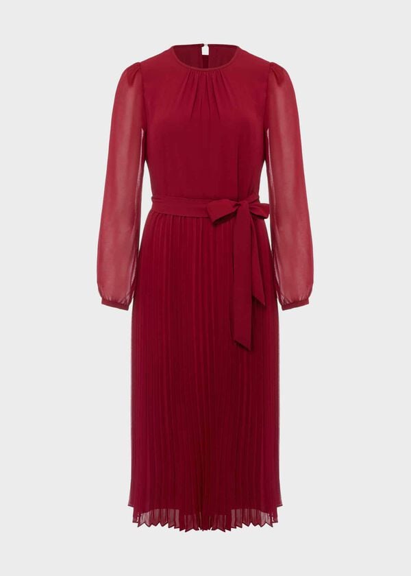 Hobbs Paulina Pleated Dress Burgundy