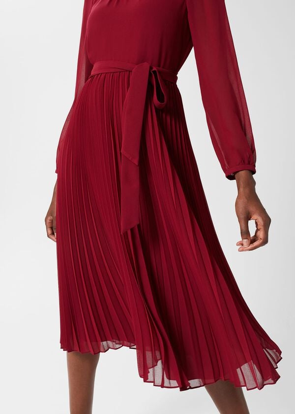 Hobbs Paulina Pleated Dress Burgundy
