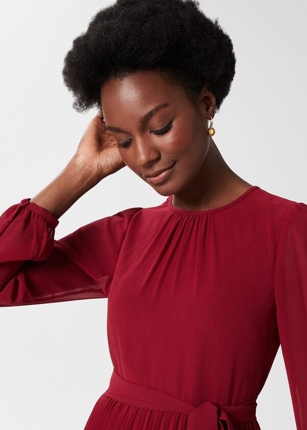 Hobbs Paulina Pleated Dress Burgundy