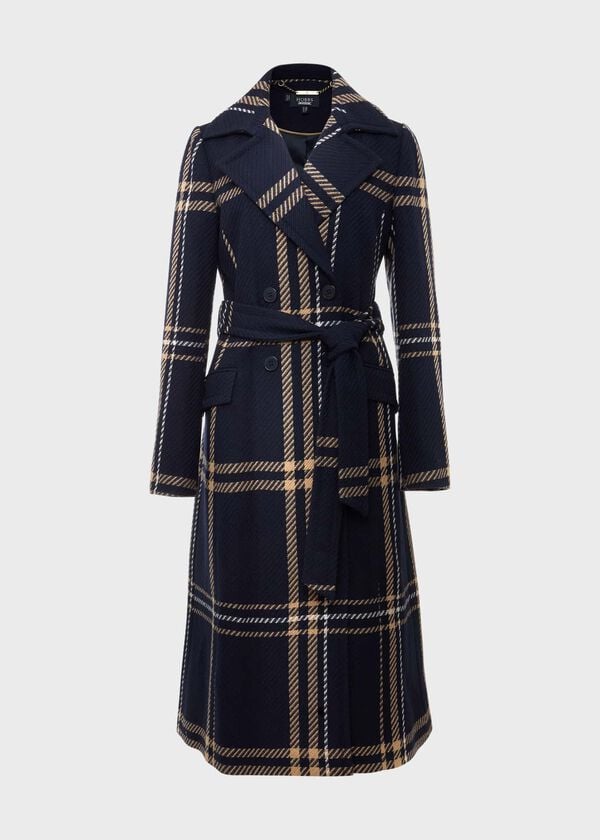 Hobbs Peggy Belted Coat Navy Multi