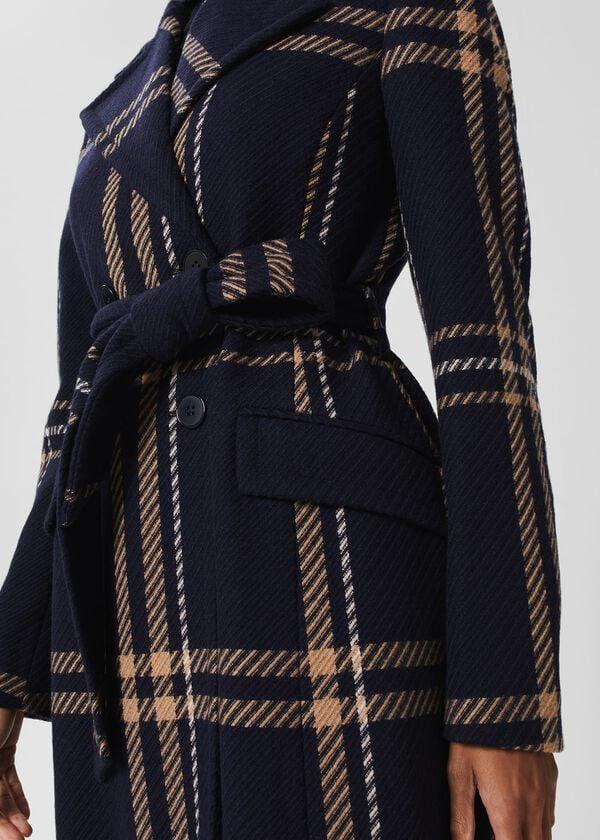 Hobbs Peggy Belted Coat Navy Multi