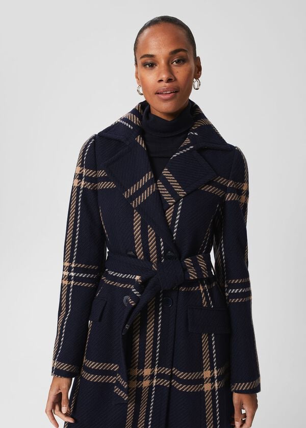 Hobbs Peggy Belted Coat Navy Multi