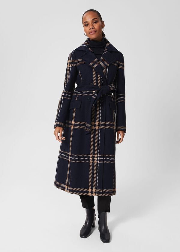 hobbs Peggy Belted Coat Navy Multi