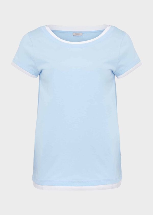 Hobbs Peony Cotton T-Shirt Blue Ivory