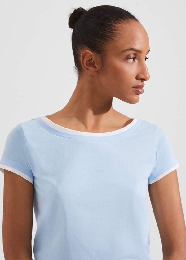 Hobbs Peony Cotton T-Shirt Blue Ivory