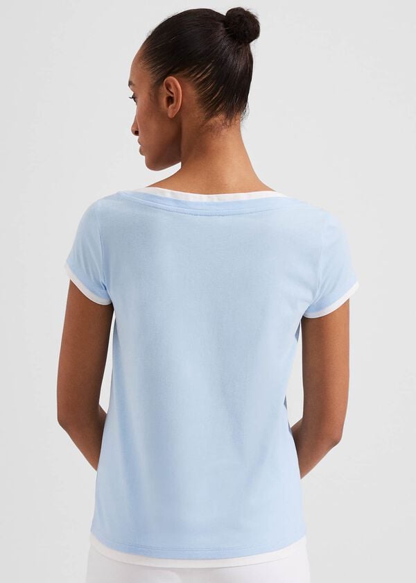 Hobbs Peony Cotton T-Shirt Blue Ivory