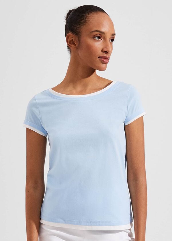hobbs Peony Cotton T-Shirt Blue Ivory