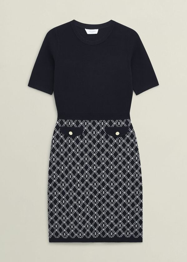 Hobbs Perrie Knitted Dress Navy Ivory