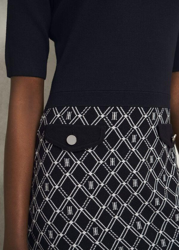 Hobbs Perrie Knitted Dress Navy Ivory