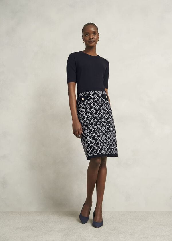 hobbs Perrie Knitted Dress Navy Ivory
