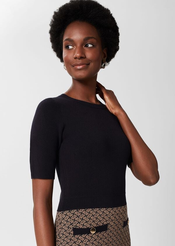 Hobbs Perrie Knitted Dress Navy Multi