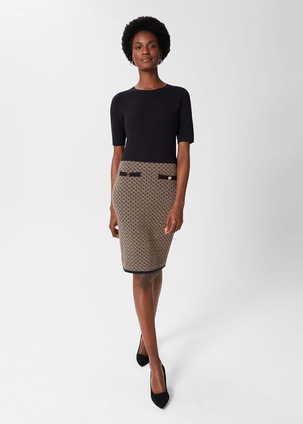 hobbs Perrie Knitted Dress Navy Multi