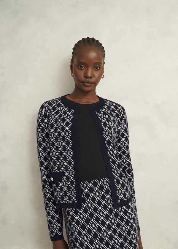 hobbs Perrie Knitted Jacket Navy Ivory