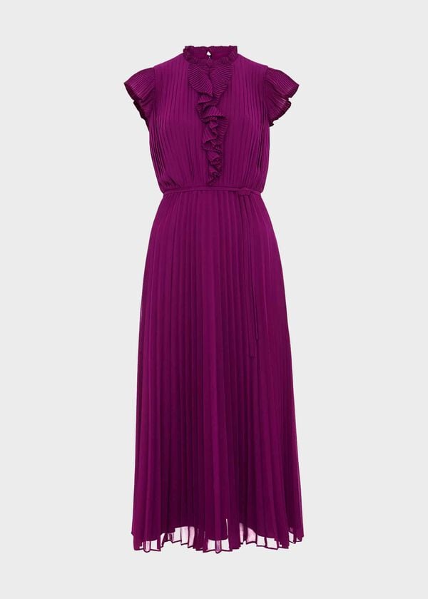 Hobbs Petite Addison Pleated Dress Magenta Purple