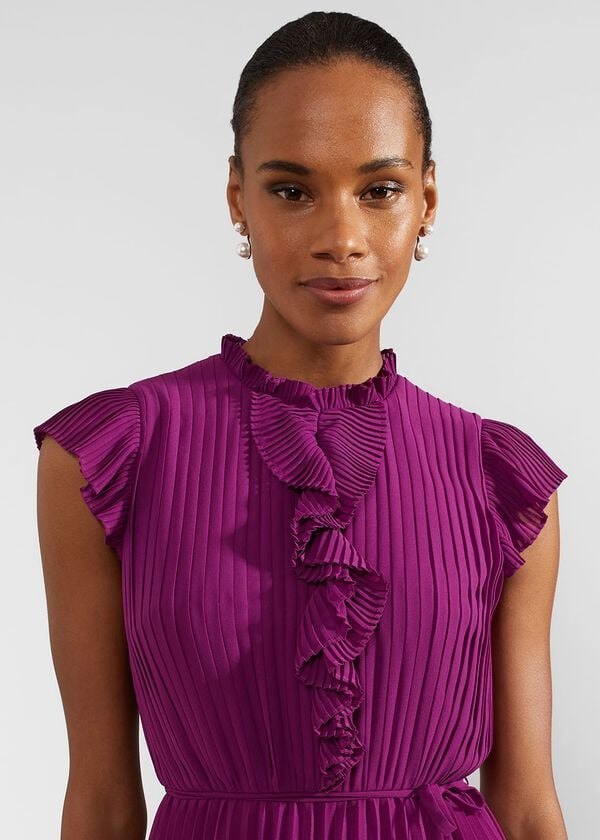 Hobbs Petite Addison Pleated Dress Magenta Purple
