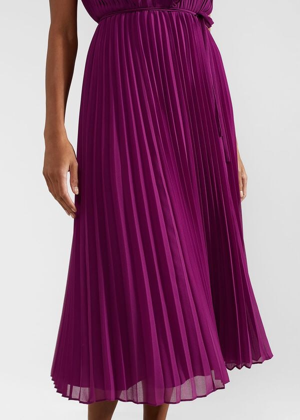 Hobbs Petite Addison Pleated Dress Magenta Purple