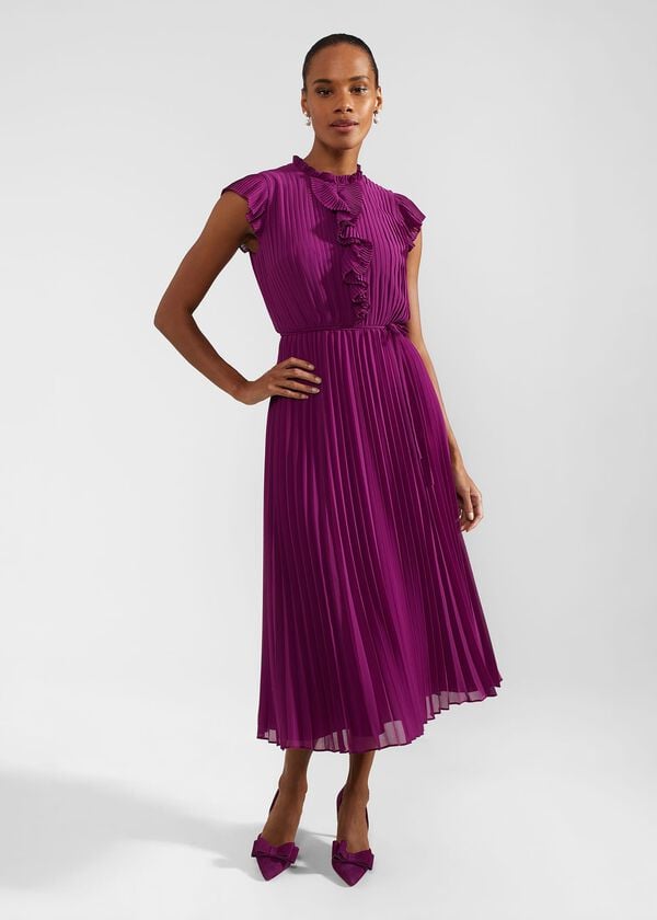 Hobbs Petite Addison Pleated Dress Magenta Purple