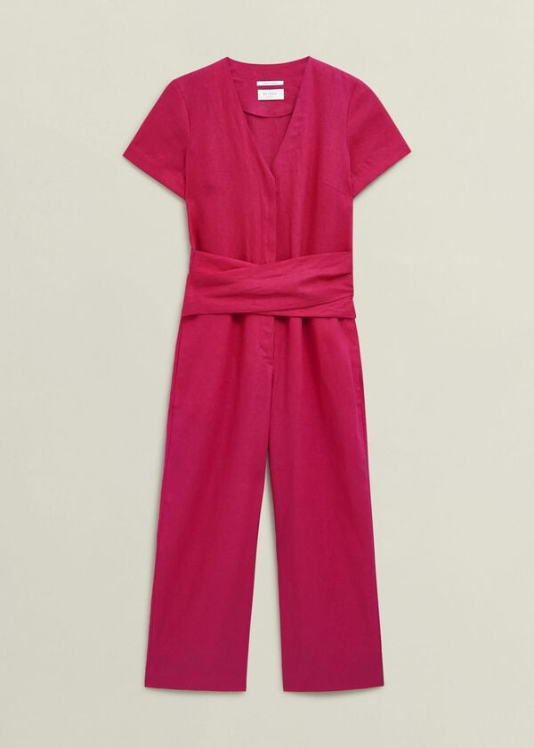 Hobbs Petite Aliya Linen Jumpsuit Zinnia Pink