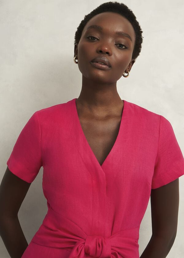 Hobbs Petite Aliya Linen Jumpsuit Zinnia Pink