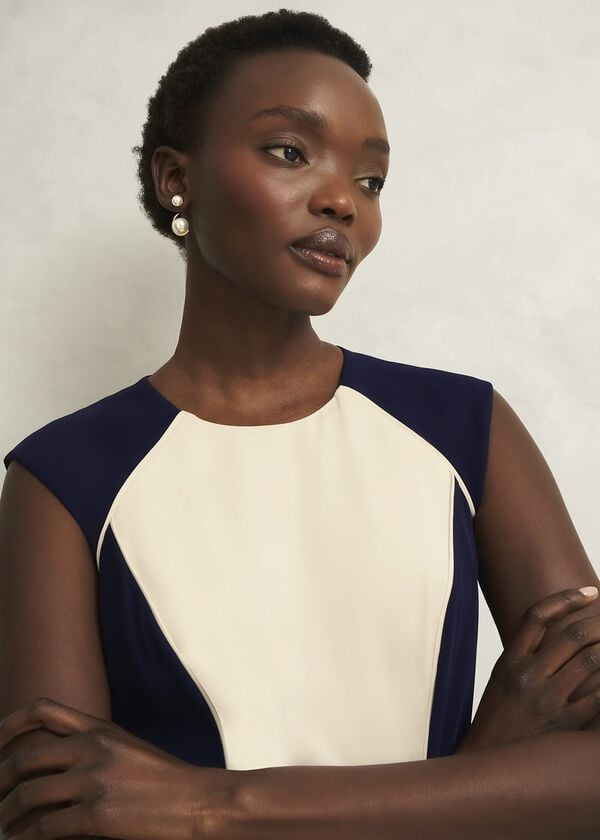 Hobbs Petite Andrea Colourblock Dress Navy Cream