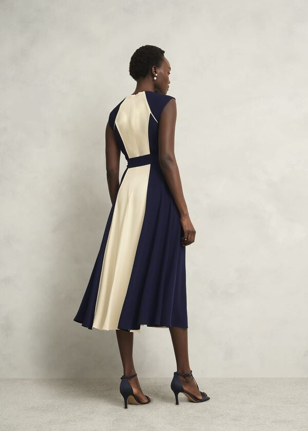 Hobbs Petite Andrea Colourblock Dress Navy Cream