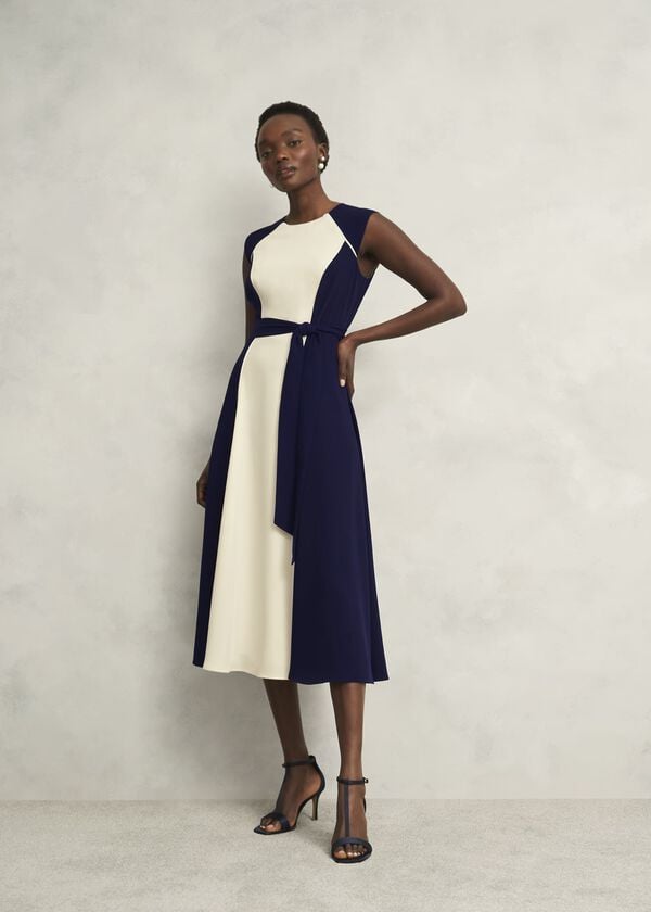 hobbs Petite Andrea Colourblock Dress Navy Cream
