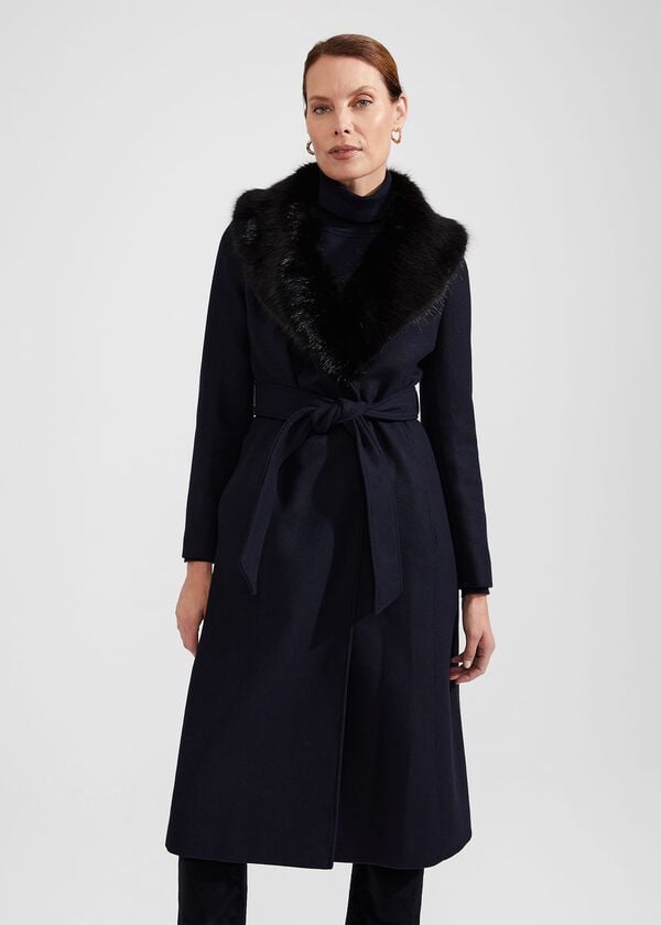 Hobbs Petite Arielle Wool Blend Coat Navy