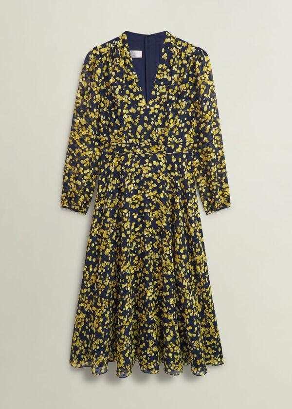 Hobbs Petite Aurora Dress Navy Yellow