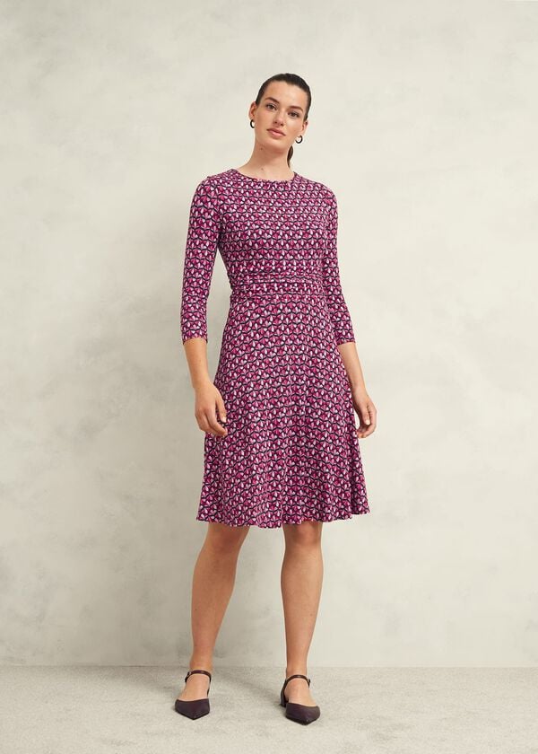 hobbs Petite Bayview Jersey Dress Pink Multi