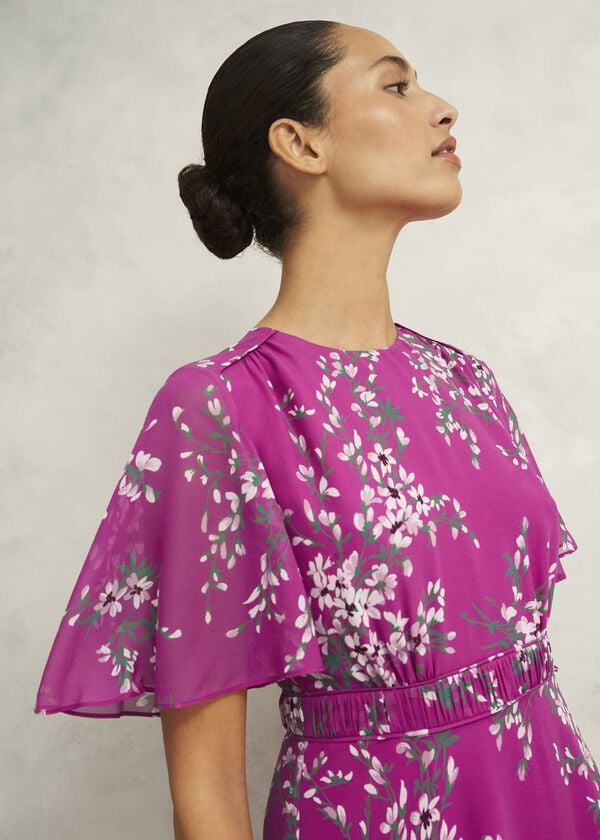 Hobbs Petite Bronwyn Silk Dress Pink Multi