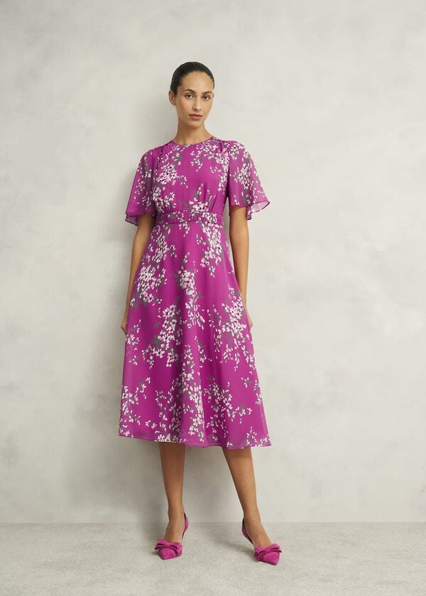 hobbs Petite Bronwyn Silk Dress Pink Multi