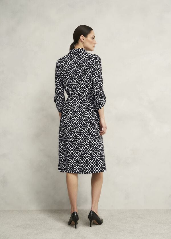 Hobbs Petite Cali Dress Navy Ivory