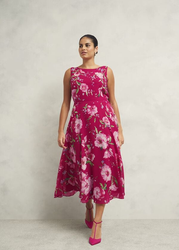 hobbs Petite Carly Dress Pink Multi