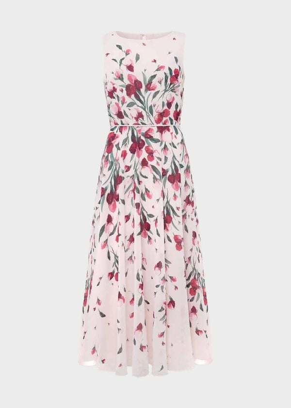 Hobbs Petite Carly Floral Midi Dress Pink Multi