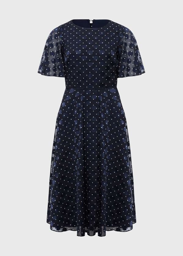 Hobbs Petite Ceira Spot Dress Navy Ivory