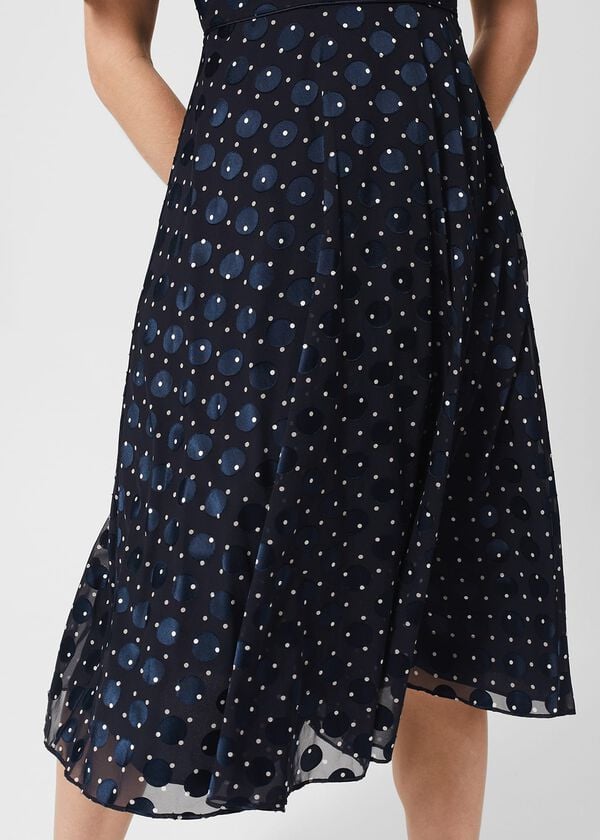 Hobbs Petite Ceira Spot Dress Navy Ivory