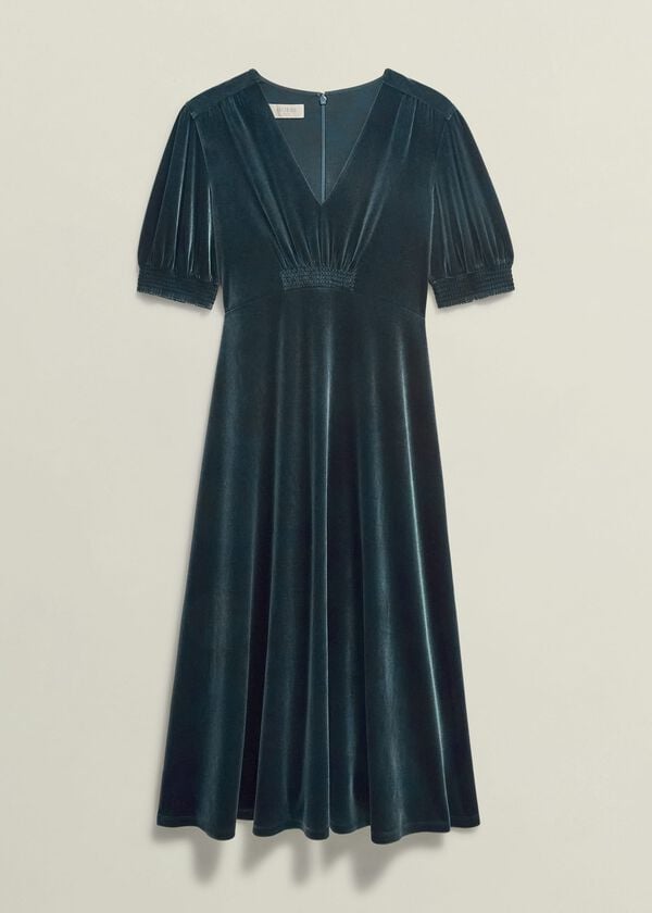 Hobbs Petite Dormer Velvet Dress Evergreen