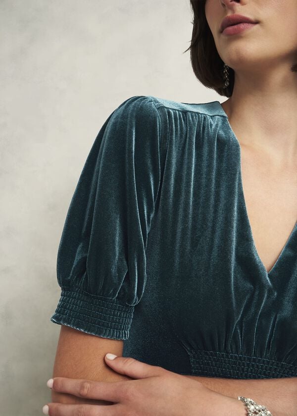 Hobbs Petite Dormer Velvet Dress Evergreen
