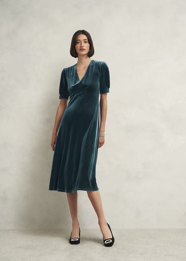 hobbs Petite Dormer Velvet Dress Evergreen